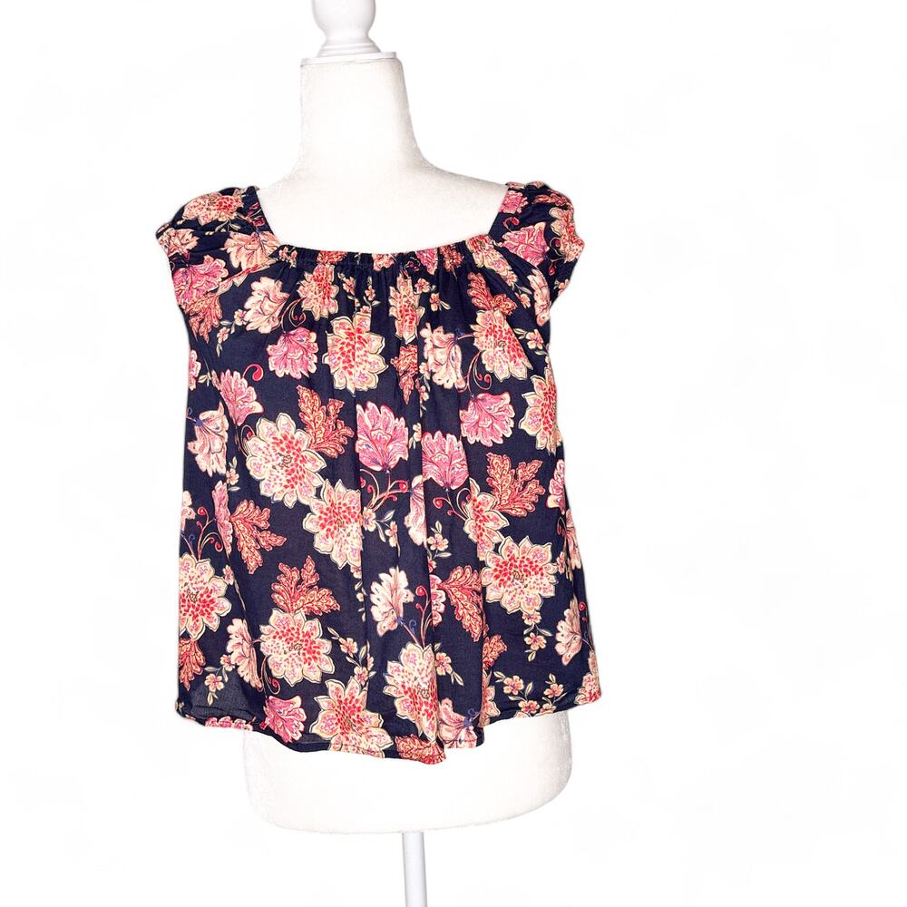 Old Navy Floral Print Tie-Back Short Sleeve Swing Top Small